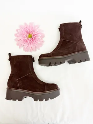 Sam Edelman Cooper Lug Sole Bootie Ankle Boots Chocolate Brown Suede Leather Zip thumbnail 7