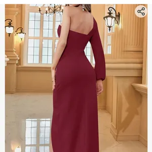 One shoulder Long Sleeve Dress, Sexy high Slit Ruched Bodycon Wedding Guest max thumbnail 3