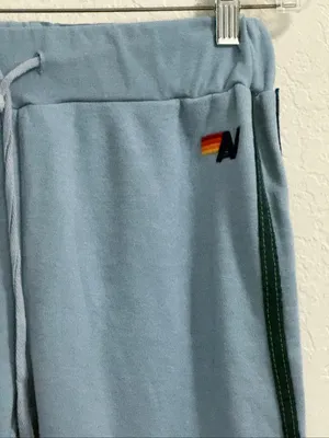 light blue Aviator Nation sweatpants featuring side striping Small soft warm thumbnail 2