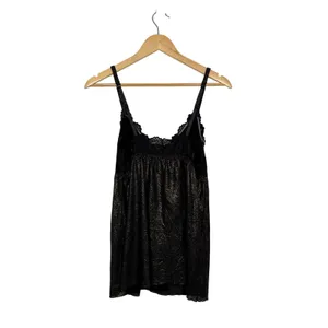 Cabernet Babydoll Tank Top Size XL Black Gold Floral Lace Metallic Lingerie Sexy thumbnail 2