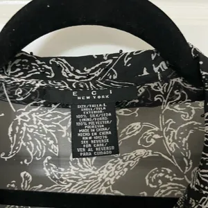ECI New York Silk Black and White Sheer Floral Blouse Size L Vintage thumbnail 8