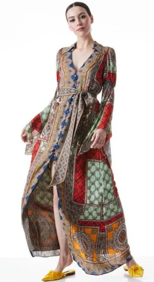 Alice + Olivia Jaylen Mix Scarf Print Handkerchief Sleeve Maxi Dress S thumbnail 1