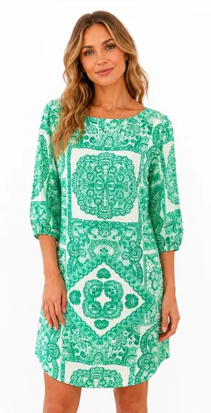 NWT Pink Owl Apparel Green Cream Paisley Print‎ Shift Dress Small thumbnail 1