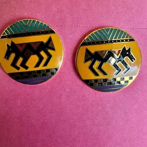 Vintage Laurel Burch "Coptic Horse" Enamel Earrings thumbnail 2