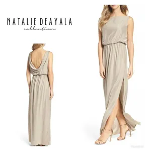 Natalie Deayala drape back silk column dress. NWT Tan thumbnail 2