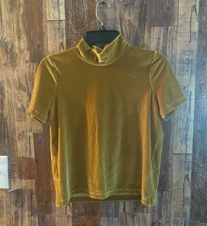 Madewell Velvet Short Sleeve Top | Size XS (mustard color) thumbnail 1