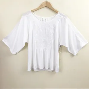 Nordstrom White Cotton Flowy Lightweight Embroidered Boho Peasant Top S new thumbnail 3