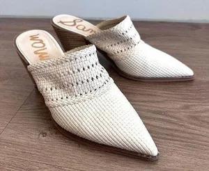 Sam Edelman Lillianna Slip-On Leather Heel Mules Ivory Pointed Toe Size 8.5 thumbnail 1