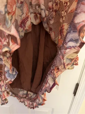 Dress Forum Small Floral Ruffle Midi Dress Brown Boho Long Sleeve thumbnail 6