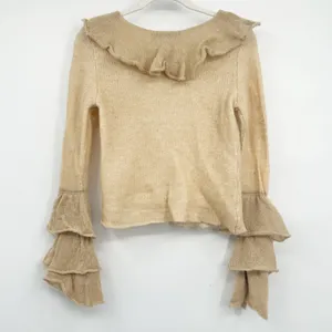 Zara Womens Beige‎ Ruffle Bell Sleeve Romantic Wool Alpaca Blend Knit Sweater L thumbnail 6