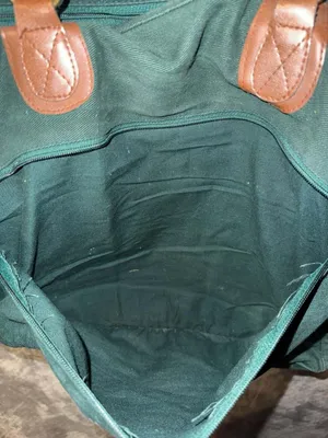 Vintage Shane Collection Green Canvas and Brown Leather Tote Travel Bag thumbnail 3