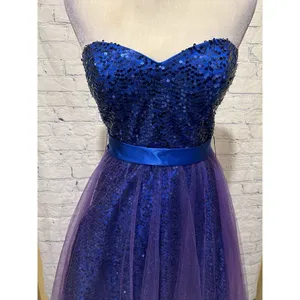 Cecily Brown Blue and Purple Sequin Strapless Prom Gown Formal Party Dress M thumbnail 2