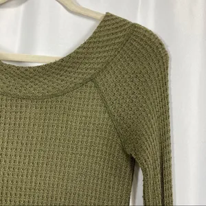 Free People Kate Thermal Long Sleeved Top: Olive Army Camo Green thumbnail 8