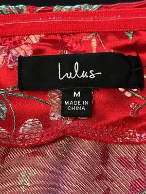 Lulus Dress Womens Medium Red Floral Jacquard Strapless Sheath Maxi Side Slit thumbnail 13