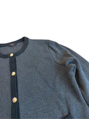 Quince Charcoal Black Colorblock Cardigan Sweater Collarless Cardi Large Women's thumbnail 6
