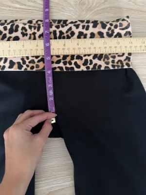 PINK VS XS Leopard Print Foldover Yoga Pants Black Bootcut Y2K 2013 Tumblr thumbnail 5