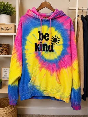 Destinations USA XL Tie Dye Be Kind Hoodie Pink Blue Yellow Graphic Pullover Top thumbnail 1