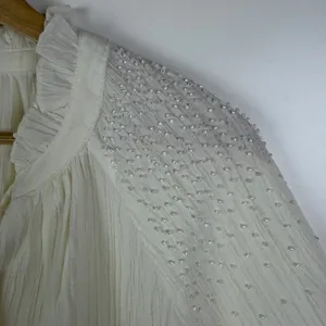 Cato Beaded Embellished‎ Peasant Blouse Size 22/24W Cream Cottagecore Boho Sheer thumbnail 2