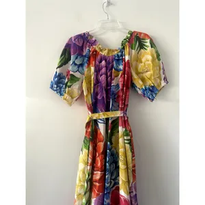Farm Rio Rainbow Chita Off Should Puff Sleeve Colorful Maxi Dress Size M thumbnail 7