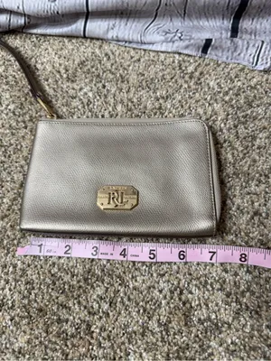 Lauren Ralph Lauren taupe metallic wristlet thumbnail 6
