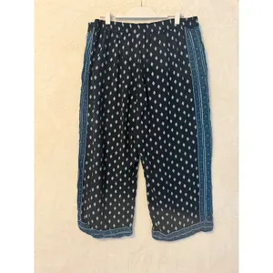 Boho Geometric Diamond‎ Print Wide Leg Cropped Pants Black Blue WPT089511 thumbnail 5