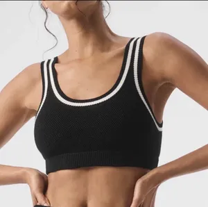 Alo Yoga Tennis Club Sweater Knit Bra Black/Ivory S thumbnail 1