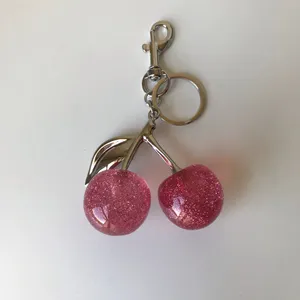 Pink Glitter Cherry Bag Charm, Silver Tone thumbnail 6