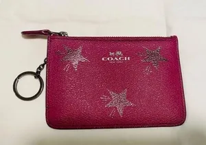 Coach canvas coin purse with star print Cranberry Color thumbnail 1