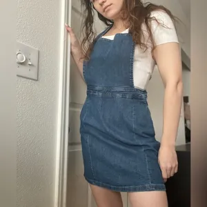 ModCloth Kinetic‎ Charms Denim Overall Mini Dress Size Medium Pinafore thumbnail 7