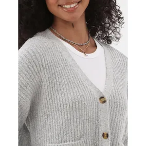 No Boundaries Womens Cardigan Sz M Light Grey Sweater Button Front Rib Knit Y2K thumbnail 7