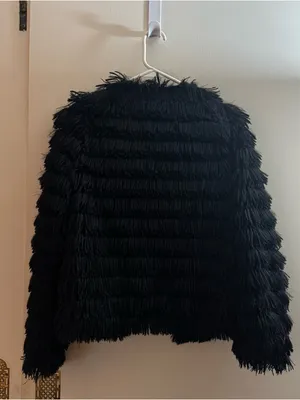 Blue blush Bambi faux fur fringe black jacket NWOT size small thumbnail 5