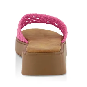 - NEW - Open Toe Woven Band Platform Sandals - Neon Pink, SIZE 10 thumbnail 3