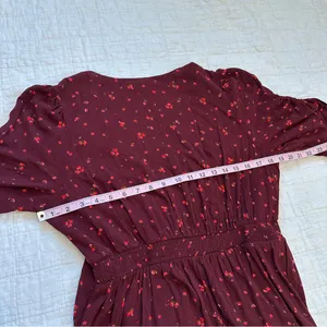 Old Navy Burgundy Puff-Sleeve V-Neck Midi Dress NWT NEW Large Burgundy Floral thumbnail 6