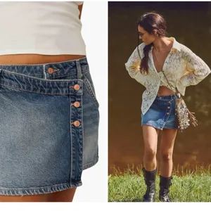 FREE PEOPLE Wynne Denim Mini Skirt in Cornflower Blue Size 28 New NWOT Wrap thumbnail 2