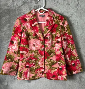 Ann Taylor Silk Floral Blazer Romantic Cottagecore Preppy Chic Pink Blazer Sz‎ 4 thumbnail 1