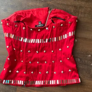 Y2K bebe Red Strapless Top with Metallic Accents thumbnail 2