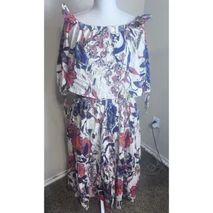 Free People Shasta Skirt Set Floral Off Shoulder Crop Top Tiered Midi Skirt M thumbnail 2