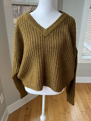 Madewell Gold Yellow Pleat Sleeve Pullover V Neck 90s Style Sweater Sz Medium thumbnail 4