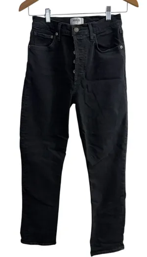 Agolde Riley Long Jeans Womens Size 25 Black Button Fly Denim 27" A9090-1288 thumbnail 1