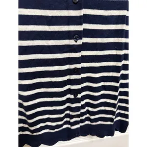 Crown & Ivy XS Navy Cream Stripe Cotton Scallop Hem Button Cardigan NWT thumbnail 6