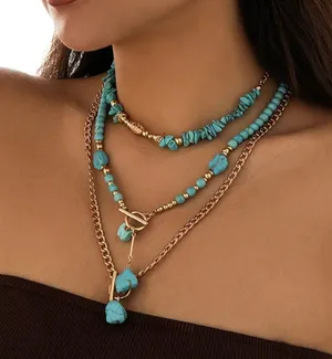Elegant Turquoise and Gold Layered Necklace thumbnail 1