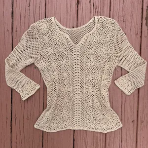 Boho crochet knit top size xs/s lightweight tan colored thumbnail 2