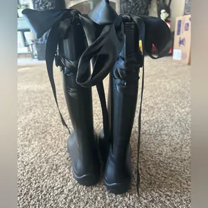 Kamik Lace Up Black Rain Boots Tall Boot Size 10 Ribbon Bow Back thumbnail 11