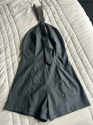 Women's Black Halter Tie Romper thumbnail 4