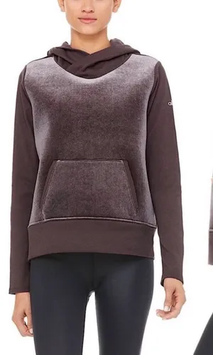 ALO Yoga Luxe Long Sleeve Block Party Hoodie – Soft Velour XS Raisin Purple thumbnail 1