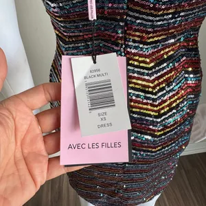 Avec Les Filles Chevron Rainbow Sequin Glam 70’s Party Dress NWT thumbnail 7
