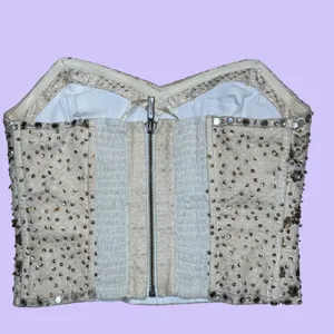 Kimchi Blue Beaded‎ Bustier Corset Top Strapless Cream Gold Floral Women's S thumbnail 3