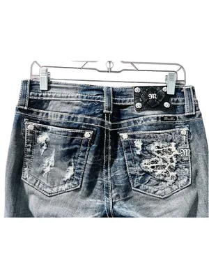 Miss Me Y2K Rhinestone Embroidered Bling Cuffed Capri Pants Size 28 Denim Jeans thumbnail 2