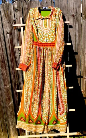 Mooerkerr Green/Orange Long Sleeve Maxi Dress Medium thumbnail 1