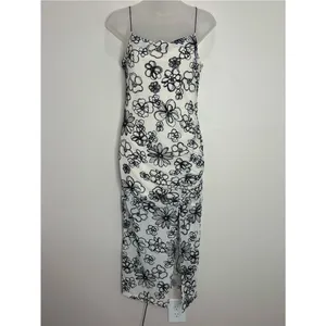 Cider off White Midi Dress Black Floral Print side slit bodycon size small NWT thumbnail 2